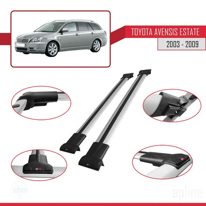 Compatible avec Toyota Avensis Break 2003-2009 FLY Model Barres de Toit Railing Porte-Bagages de Voiture Gris Aluminium 2 Barres