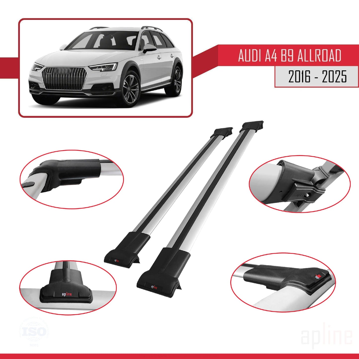 Compatibile con A4 (B9) Allroad 2016-2025 modello FLY Barre portatutto per auto Portapacchi in alluminio grigio 2 barre