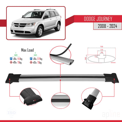 Compatible avec Dodge Journey 2008-2024 FLY Model Barres de Toit Railing Porte-Bagages de Voiture Gris Aluminium 2 Barres