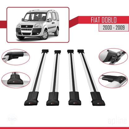 Compatible avec Fiat Doblo 2000-2009 V2 FLY Model Barres de Toit Railing Porte-Bagages de Voiture Gris Aluminium 4 Barres