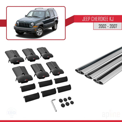 Compatible avec Jeep Cherokee 3 (KJ) 2002-2007 FLY Model Barres de Toit Railing Porte-Bagages de Voiture Gris Aluminium 3 Barres