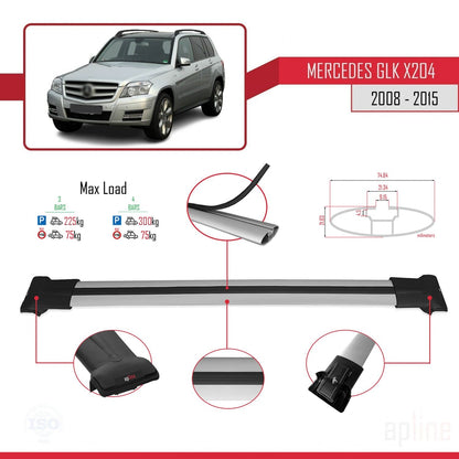 Kompatibel mit Mercedes GLK Klasse (X204) 2008-2015 FLY Model Relingträger Dachträger Auto Gepäckträger Grau Aluminium 3 Stangen