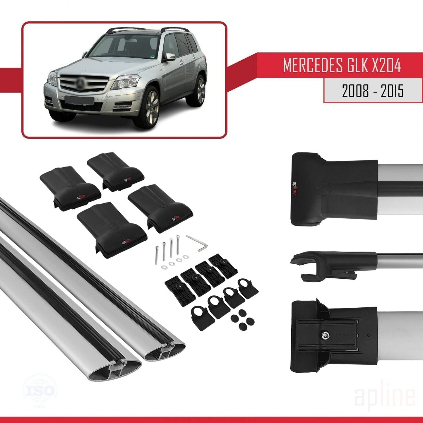 Kompatibel mit Mercedes GLK Klasse (X204) 2008-2015 FLY Model Relingträger Dachträger Auto Gepäckträger Grau Aluminium 2 Stangen