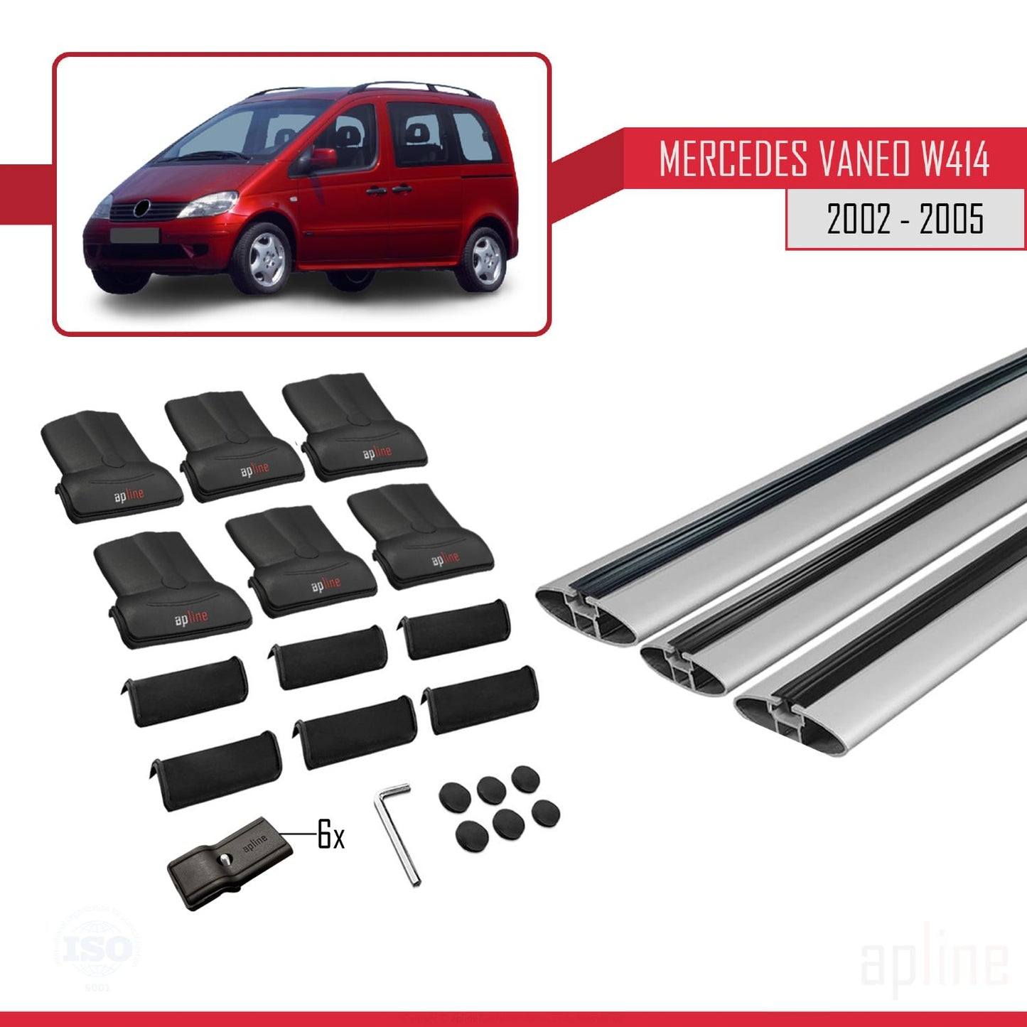 Compatible avec Mercedes Vaneo (W414) 2002-2005 FLY Model Barres de Toit Railing Porte-Bagages de Voiture Gris Aluminium 3 Barres