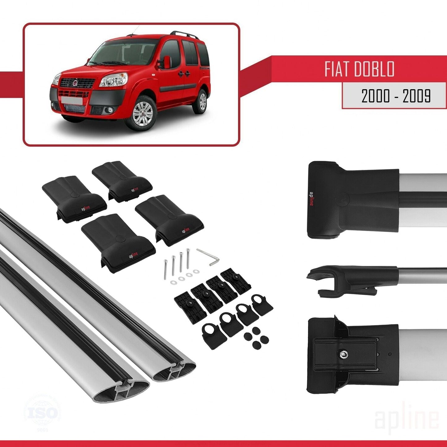 Compatible avec Fiat Doblo 2000-2009 FLY Model Barres de Toit Railing Porte-Bagages de Voiture Gris Aluminium 2 Barres