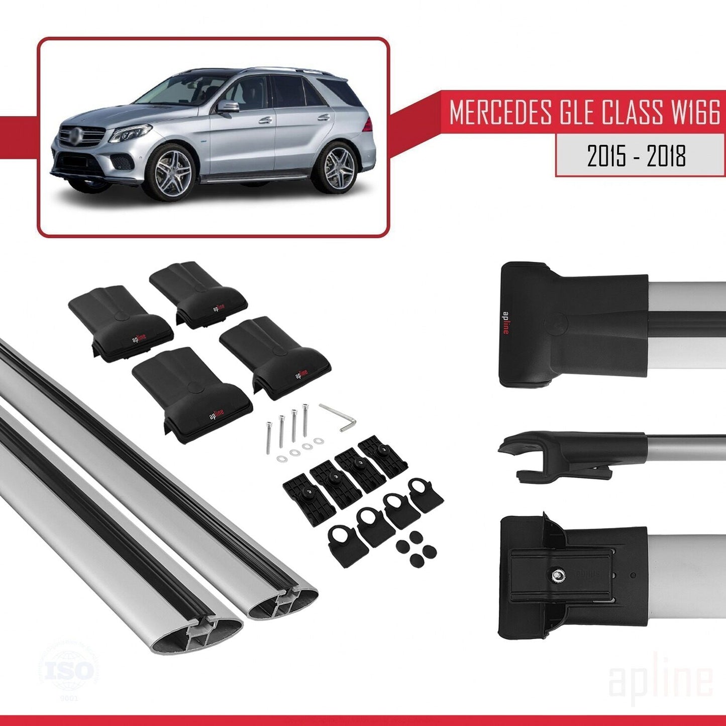 Kompatibel mit Mercedes GLE Klasse 3 (W166) 2015-2018 FLY Model Relingträger Dachträger Auto Gepäckträger Grau Aluminium 2 Stangen