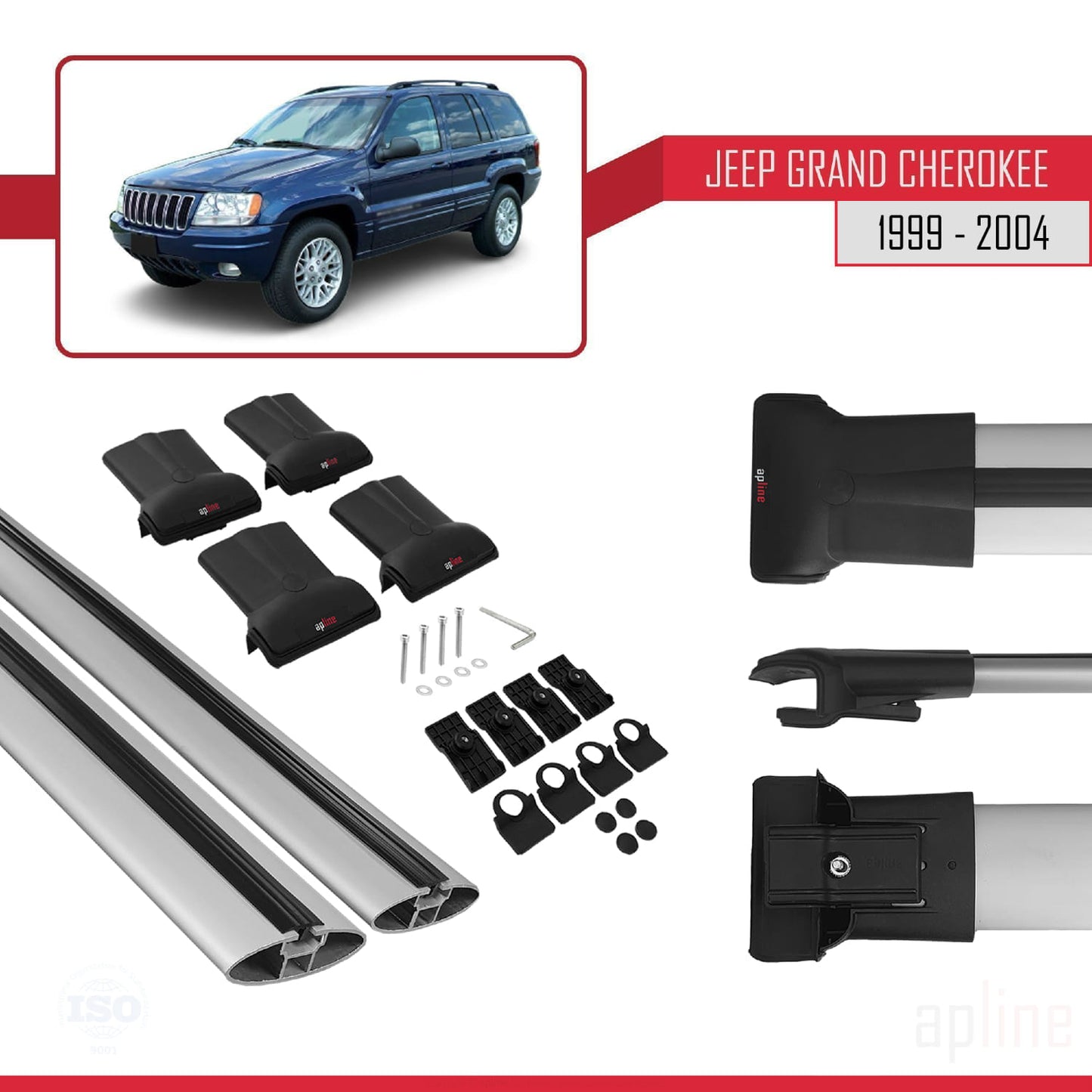 Kompatibel mit Jeep Grand Cherokee 2 (WJ) 1999-2004 FLY Model Relingträger Dachträger Auto Gepäckträger Grau Aluminium 2 Stangen