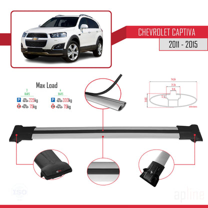 Kompatibel mit Chevrolet Captiva 2011-2015 FLY Model Relingträger Dachträger Auto Gepäckträger Grau Aluminium 3 Stangen