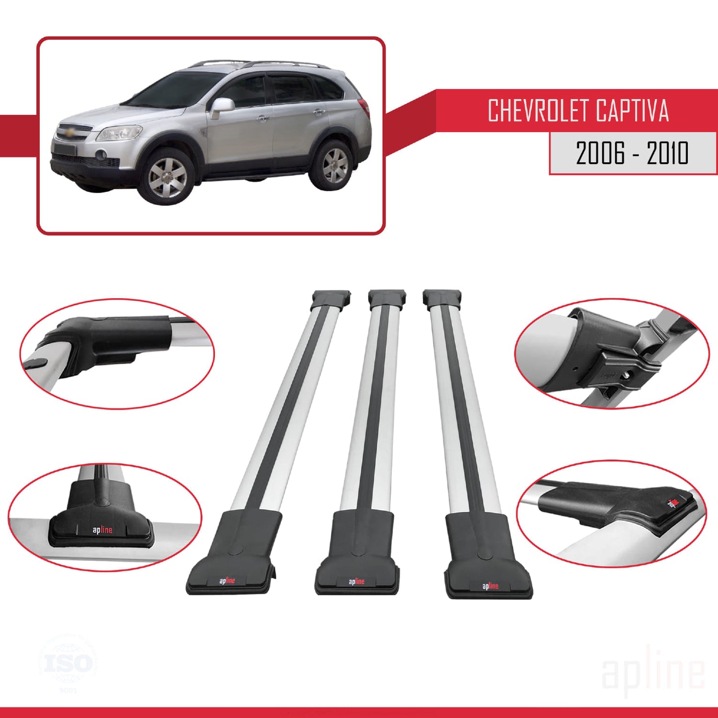Kompatibel mit Chevrolet Captiva 2006-2010 FLY Model Relingträger Dachträger Auto Gepäckträger Grau Aluminium 3 Stangen