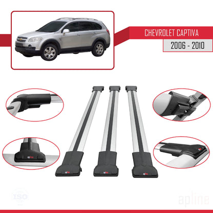 Kompatibel mit Chevrolet Captiva 2006-2010 FLY Model Relingträger Dachträger Auto Gepäckträger Grau Aluminium 3 Stangen