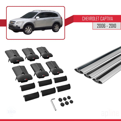 Kompatibel mit Chevrolet Captiva 2006-2010 FLY Model Relingträger Dachträger Auto Gepäckträger Grau Aluminium 3 Stangen