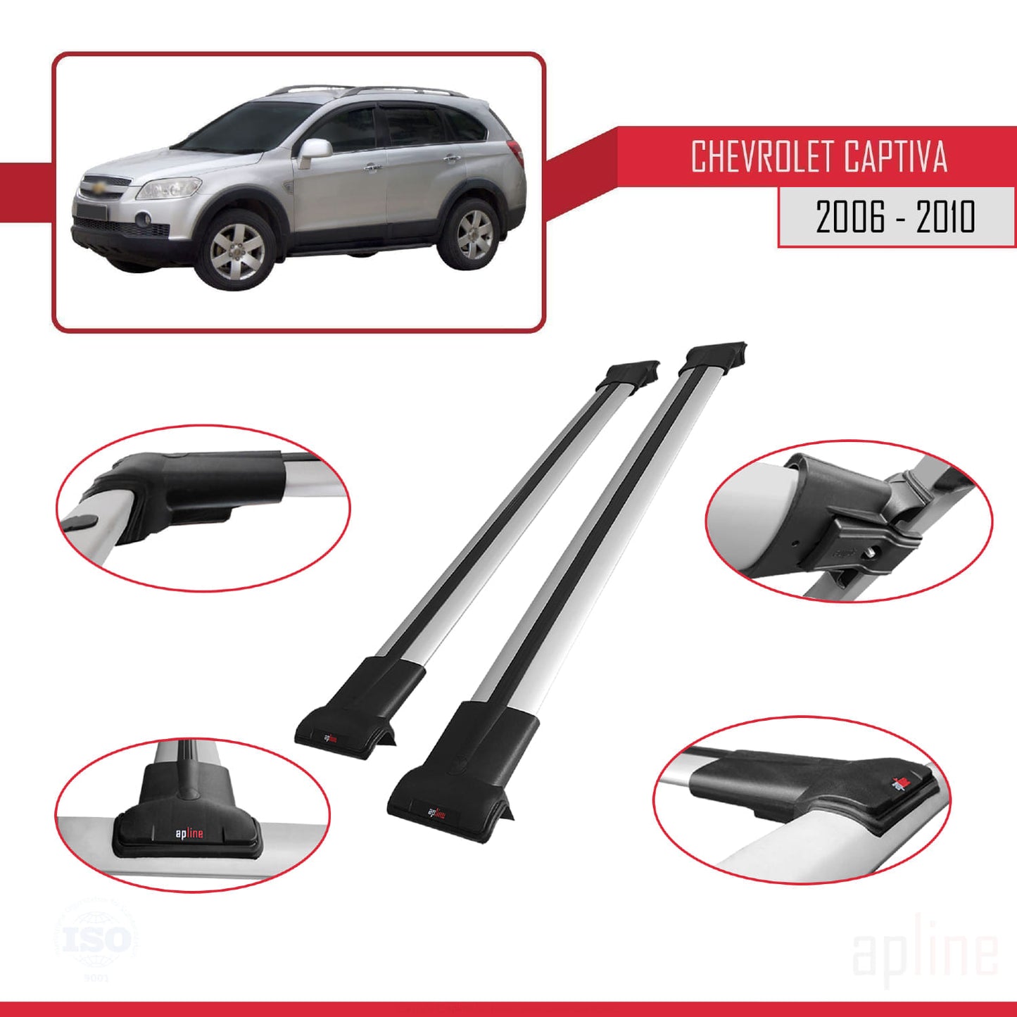 Compatible con Chevrolet Captiva 2006-2010 FLY Model Barras de Techo Auto Portaequipajes Barras Transversales Gris Aluminio 2 Barras
