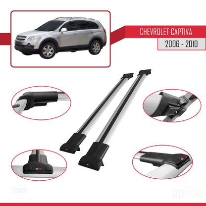 Compatible con Chevrolet Captiva 2006-2010 FLY Model Barras de Techo Auto Portaequipajes Barras Transversales Gris Aluminio 2 Barras