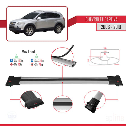Compatible con Chevrolet Captiva 2006-2010 FLY Model Barras de Techo Auto Portaequipajes Barras Transversales Gris Aluminio 2 Barras