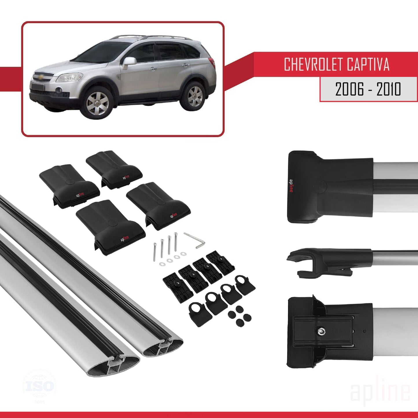 Compatible con Chevrolet Captiva 2006-2010 FLY Model Barras de Techo Auto Portaequipajes Barras Transversales Gris Aluminio 2 Barras