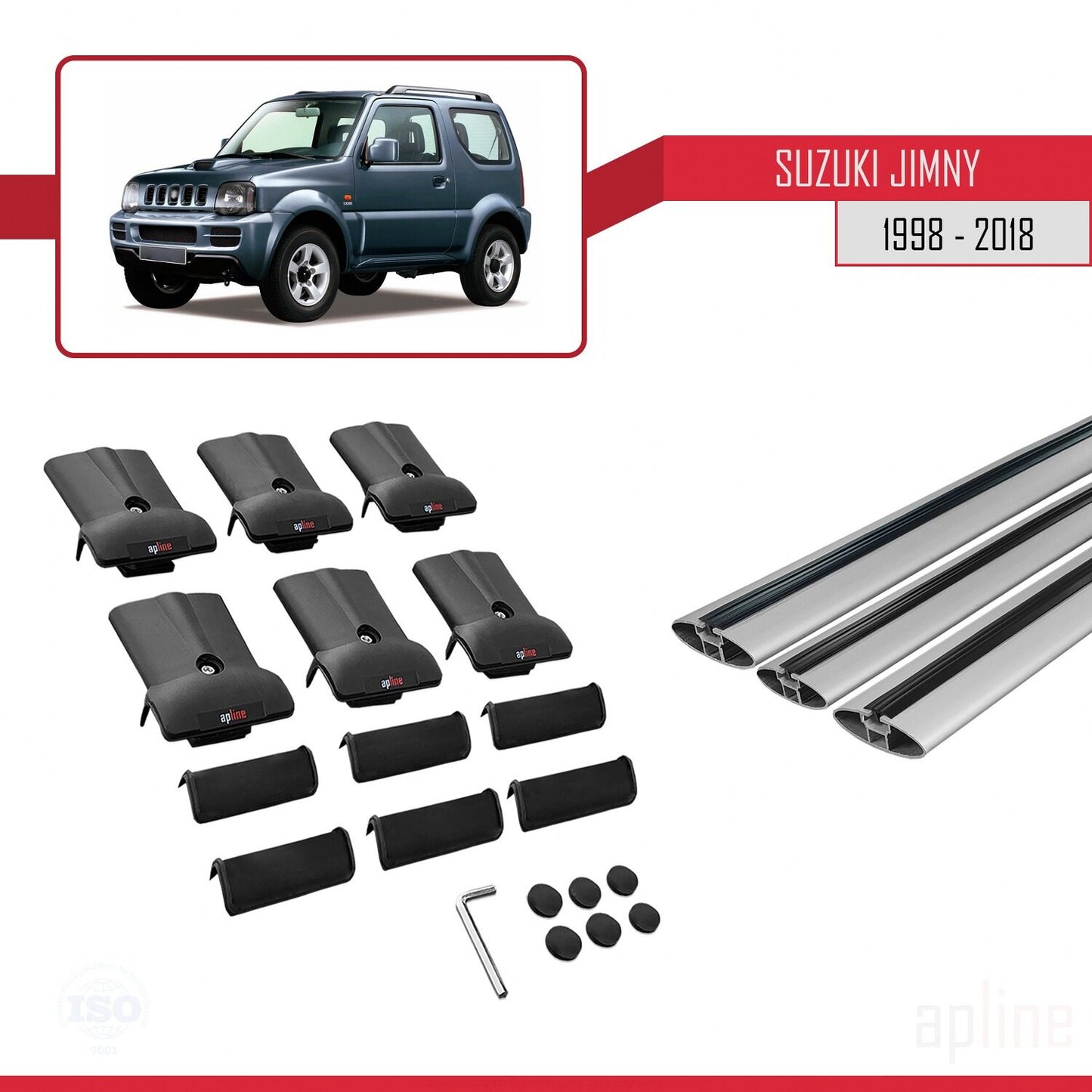 Compatible avec Suzuki Jimny 3 1998-2018 FLY Model Barres de Toit Railing Porte-Bagages de Voiture Gris Aluminium 3 Barres