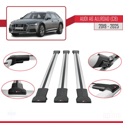 Compatibile con A6 (C8) Allroad 2019-2025 modello FLY Barre portatutto per auto Portapacchi in alluminio grigio 3 barre