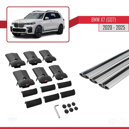 FLY Model Dakdrager bagagedrager compatibel met BMW X7 (G07) 2020-2025 Spoorstaven Grijs Aluminium 3 Staven