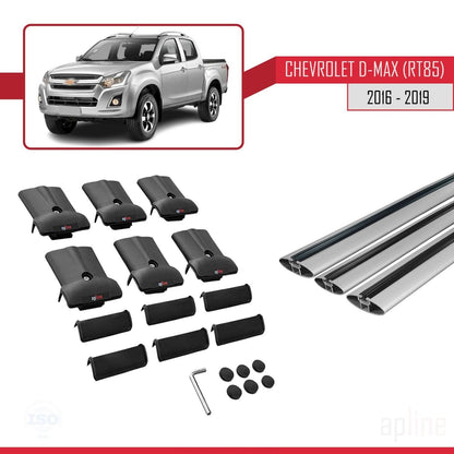 Kompatibel mit Chevrolet D-Max (RT85) 2016-2019 FLY Model Relingträger Dachträger Auto Gepäckträger Grau Aluminium 3 Stangen