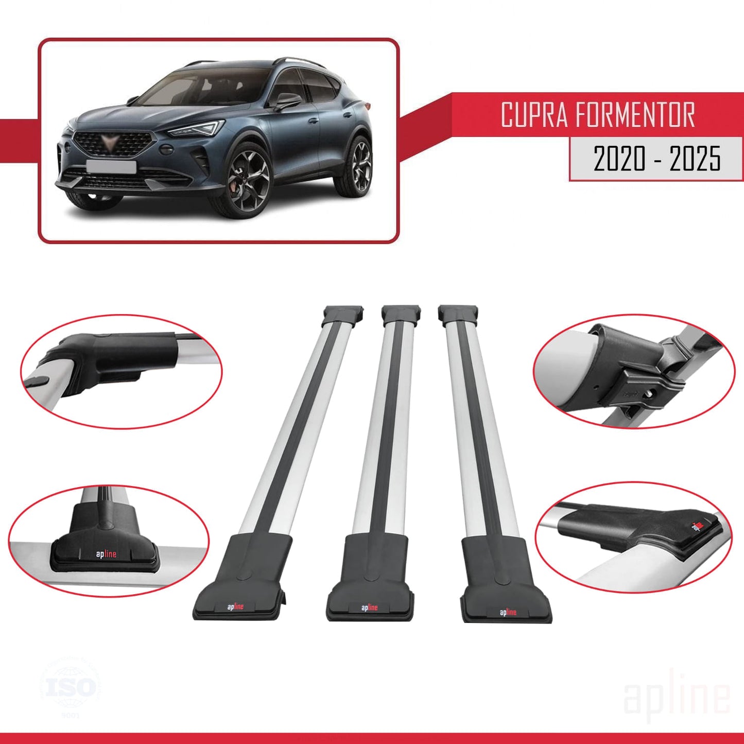 Kompatibel mit Cupra Formentor 2020-2025 FLY Model Relingträger Dachträger Auto Gepäckträger Grau Aluminium 3 Stangen