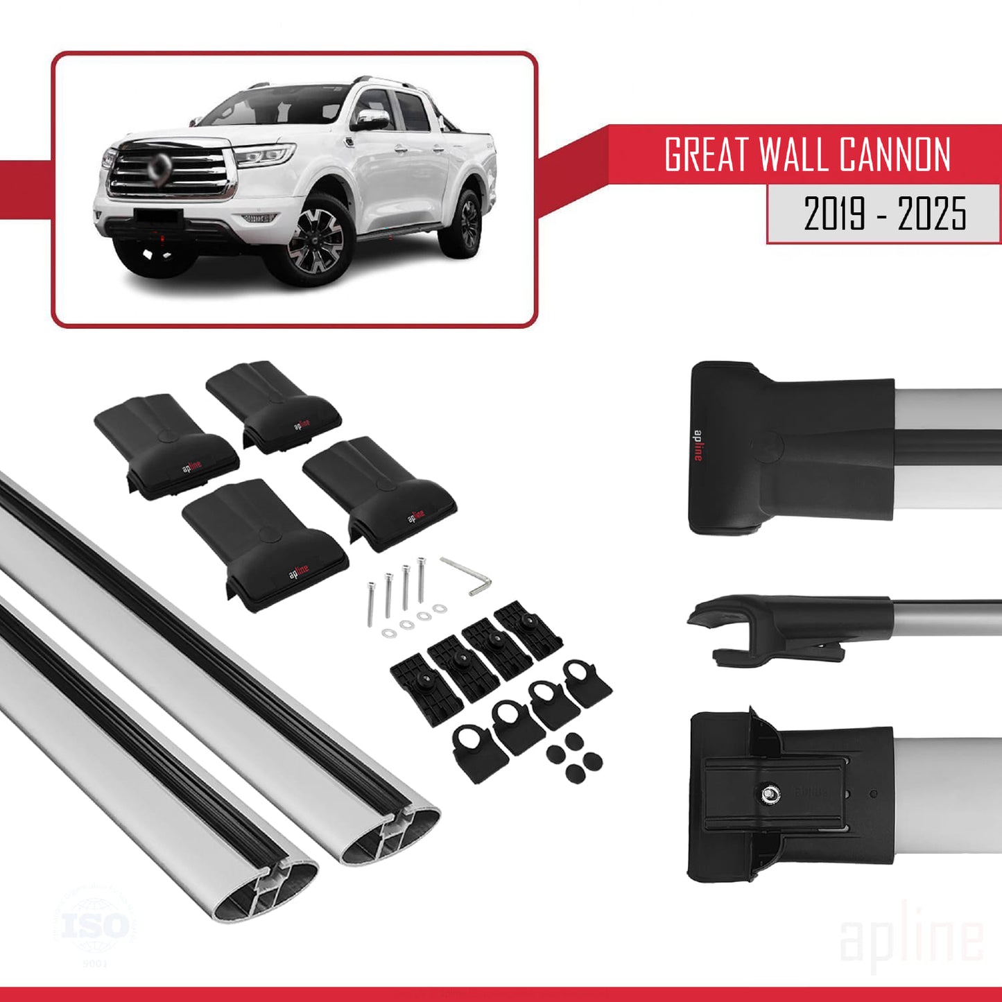Compatible avec Great Wall Cannon 2019-2025 FLY Model Barres de Toit Railing Porte-Bagages de Voiture Gris Aluminium 2 Barres