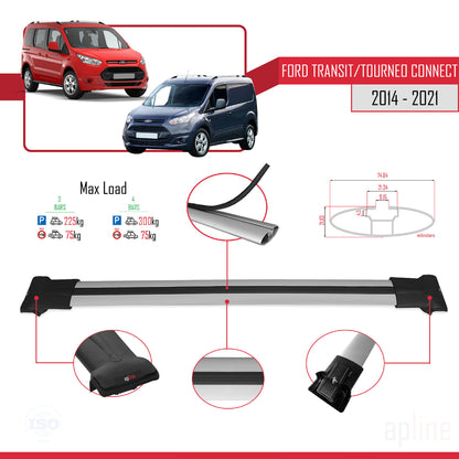 Compatible avec Ford Transit/Tourneo Connect 2 2014-2021 FLY Model Barres de Toit Railing Porte-Bagages de Voiture Gris Aluminium 3 Barres