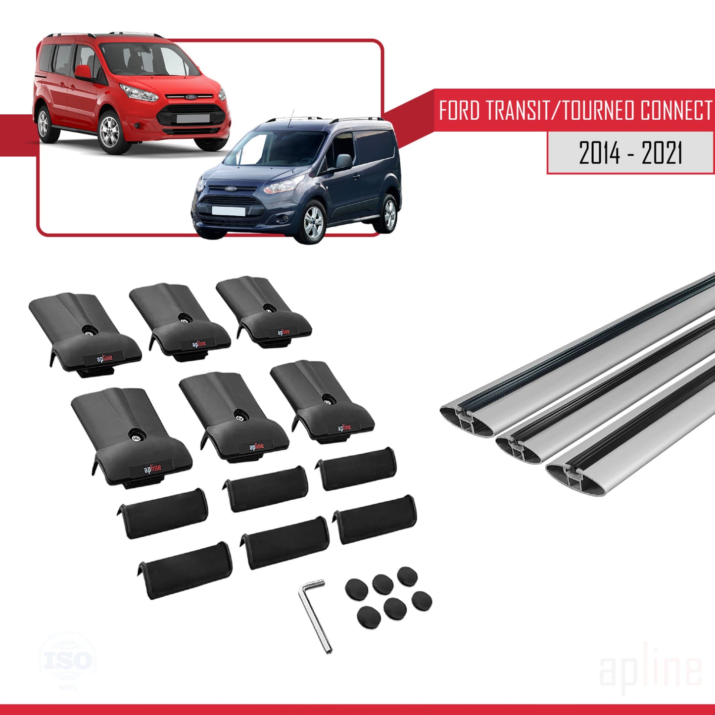 Compatible avec Ford Transit/Tourneo Connect 2 2014-2021 FLY Model Barres de Toit Railing Porte-Bagages de Voiture Gris Aluminium 3 Barres