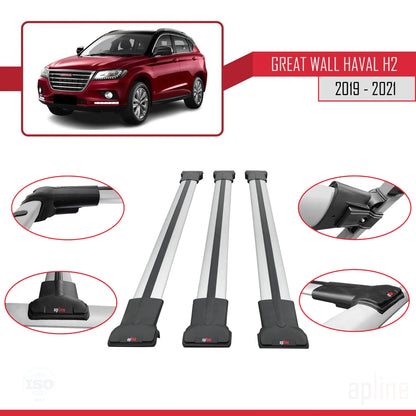 Kompatibel mit Great Wall Haval H2 2019-2021 FLY Modell Dachgepäckträger, Reling, Gepäckträger, graues Aluminium, 3 Stangen