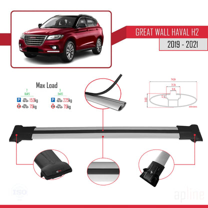 Compatibile con Great Wall Haval H2 2019-2021 FLY Model Barre Tetto Portapacchi Auto Barre Portatutto Grigo Alluminio 2 Barre
