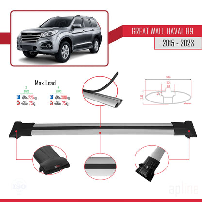 Compatible avec Great Wall Haval H9 2015-2023 FLY Model Barres de Toit Railing Porte-Bagages de Voiture Gris Aluminium 3 Barres