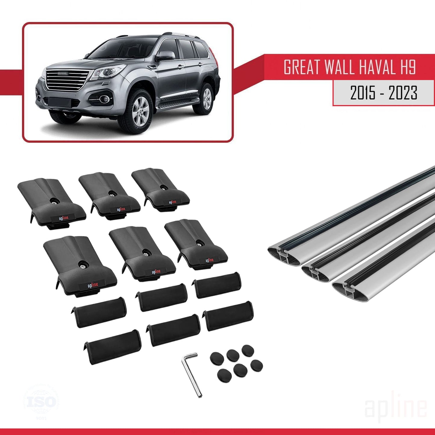 Compatible avec Great Wall Haval H9 2015-2023 FLY Model Barres de Toit Railing Porte-Bagages de Voiture Gris Aluminium 3 Barres