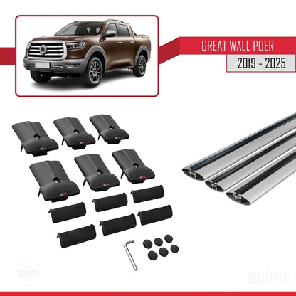 Compatible avec Great Wall Poer 2019-2025 FLY Model Barres de Toit Railing Porte-Bagages de Voiture Gris Aluminium 3 Barres