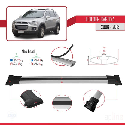 Compatible avec Holden Captiva 2006-2018 FLY Model Barres de Toit Railing Porte-Bagages de Voiture Gris Aluminium 3 Barres