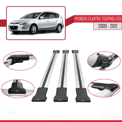 Compatible avec Hyundai Elantra Touring (FD) 2009-2012 FLY Model Barres de Toit Railing Porte-Bagages de Voiture Gris Aluminium 3 Barres