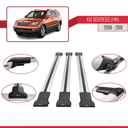 Compatible avec Kia Borrego (HM) 2008-2019 FLY Model Barres de Toit Railing Porte-Bagages de Voiture Gris Aluminium 3 Barres
