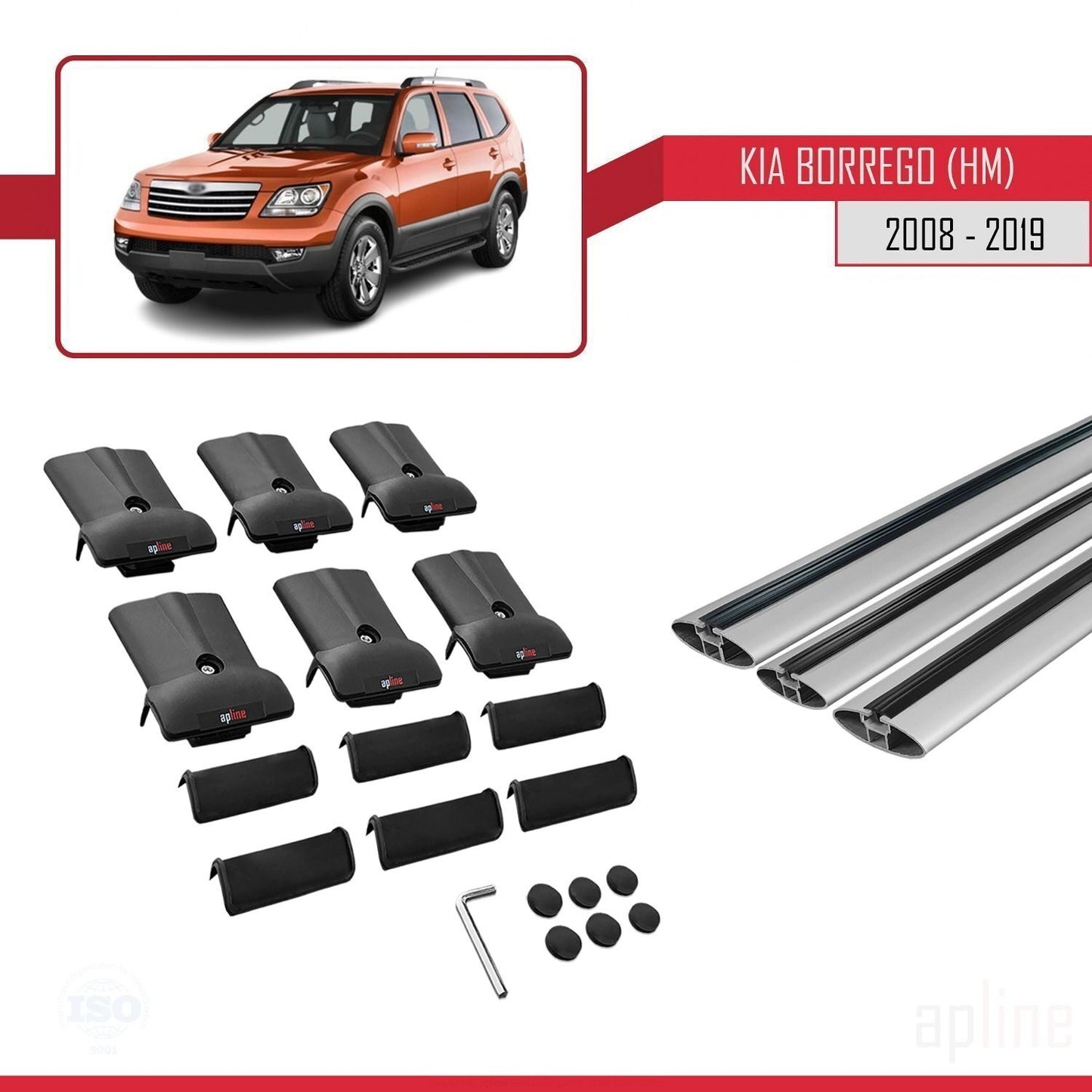 Compatible avec Kia Borrego (HM) 2008-2019 FLY Model Barres de Toit Railing Porte-Bagages de Voiture Gris Aluminium 3 Barres