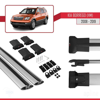 Compatible avec Kia Borrego (HM) 2008-2019 FLY Model Barres de Toit Railing Porte-Bagages de Voiture Gris Aluminium 2 Barres