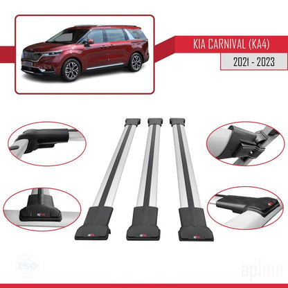 Compatible avec Kia Carnival 4 (KA4) 2021-2023 FLY Model Barres de Toit Railing Porte-Bagages de Voiture Gris Aluminium 3 Barres