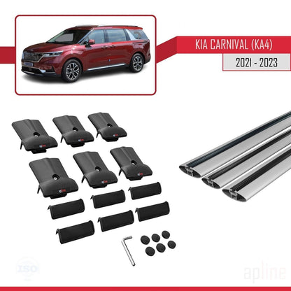 Compatible avec Kia Carnival 4 (KA4) 2021-2023 FLY Model Barres de Toit Railing Porte-Bagages de Voiture Gris Aluminium 3 Barres