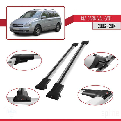Compatible avec Kia Carnival 2 (VQ) 2006-2014 FLY Model Barres de Toit Railing Porte-Bagages de Voiture Gris Aluminium 2 Barres