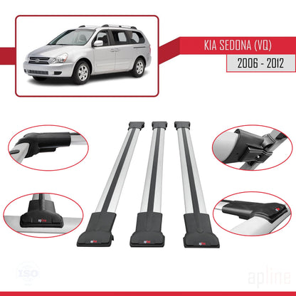 Compatible avec Kia Sedona 2 (VQ) 2006-2012 FLY Model Barres de Toit Railing Porte-Bagages de Voiture Gris Aluminium 3 Barres