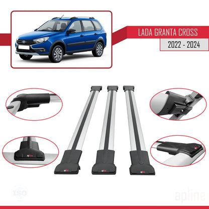 Compatible avec Lada Granta Cross 2022-2024 FLY Model Barres de Toit Railing Porte-Bagages de Voiture Gris Aluminium 3 Barres