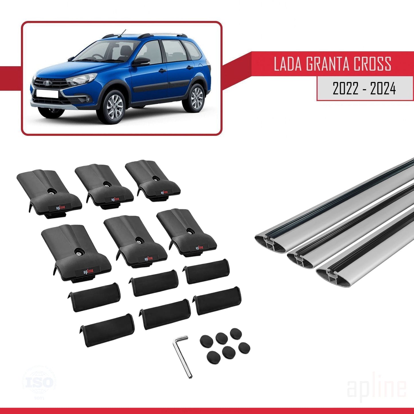 Compatible avec Lada Granta Cross 2022-2024 FLY Model Barres de Toit Railing Porte-Bagages de Voiture Gris Aluminium 3 Barres