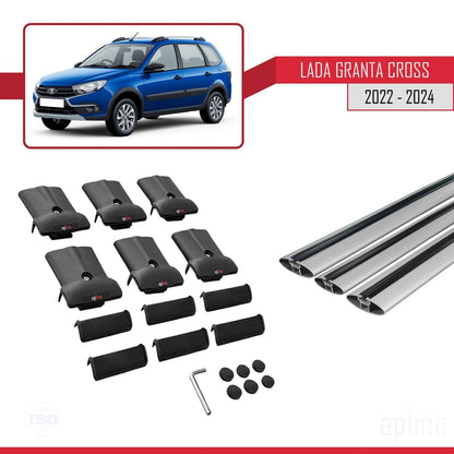 Compatible avec Lada Granta Cross 2022-2024 FLY Model Barres de Toit Railing Porte-Bagages de Voiture Gris Aluminium 3 Barres
