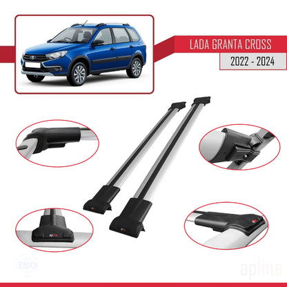 Compatible avec Lada Granta Cross 2022-2024 FLY Model Barres de Toit Railing Porte-Bagages de Voiture Gris Aluminium 2 Barres