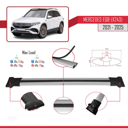 Kompatibel mit Mercedes EQB (X243) 2021-2025 FLY Model Relingträger Dachträger Auto Gepäckträger Grau Aluminium 3 Stangen