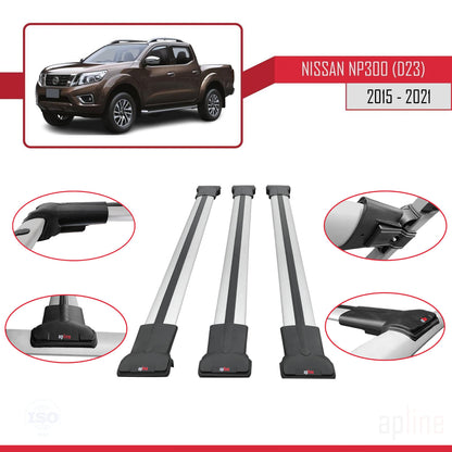 Compatible con Nissan NP300 (D23) 2015-2021 FLY Model Barras de Techo Auto Portaequipajes Barras Transversales Gris Aluminio 3 Barras