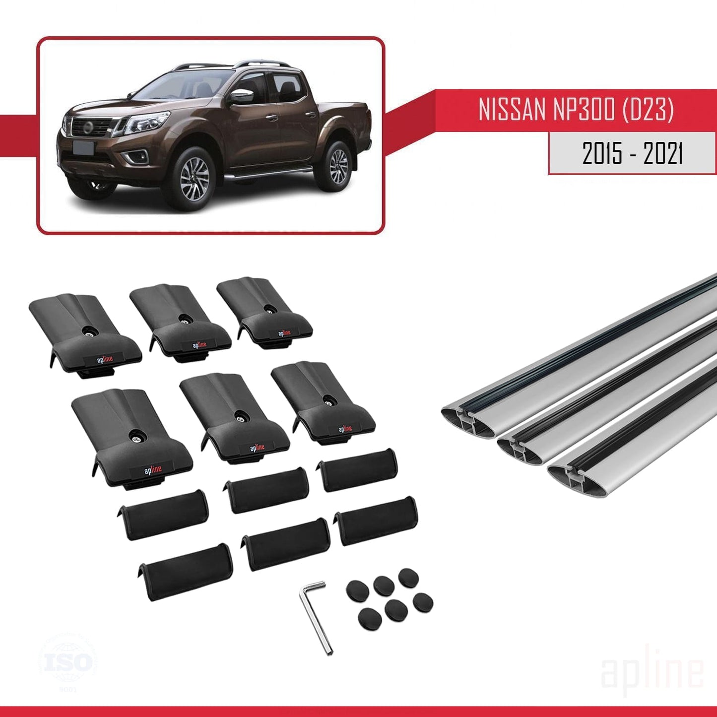 Compatible con Nissan NP300 (D23) 2015-2021 FLY Model Barras de Techo Auto Portaequipajes Barras Transversales Gris Aluminio 3 Barras