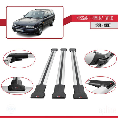 FLY Model Dakdrager bagagedrager compatibel met Nissan Primera (W10) Traveller 1991-1997 Spoorstaven Grijs Aluminium 3 Staven