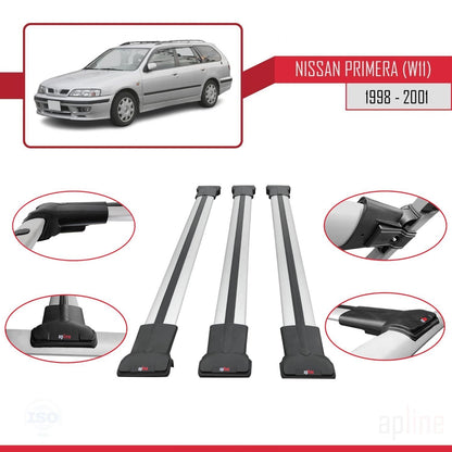 Kompatibel mit Nissan Primera 2 (W11) Traveller 1998-2001 FLY Model Relingträger Dachträger Auto Gepäckträger Grau Aluminium 3 Stangen